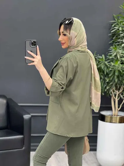 مانتو لینن دو دکمه جیب نما
