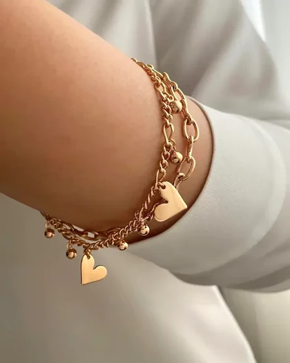 دستبند دو لاین آویز قلبی ژوپینگ