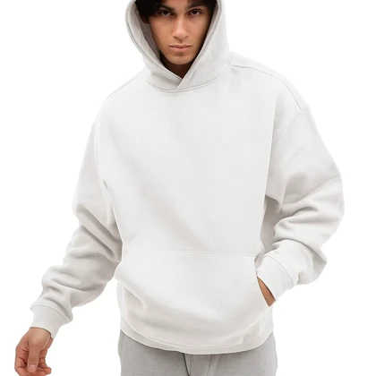 هودی سفید ساده بیسیک مردانه پارچه نخ پنبه سه نخ اعلا