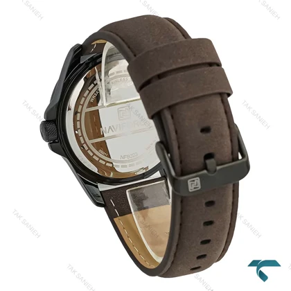 ساعت نیوی فورس مردانه NF8023 بند جیر قهوه ای صفحه مشکی NaviForce-7671-G