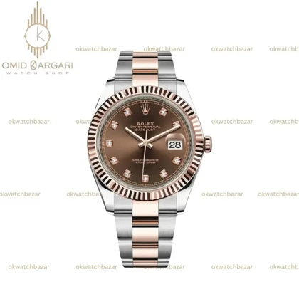 ساعت مچی رولکس دیت جاست سوئیسی بند اویستر صفحه چاکلت ایندکس نگین Rolex Datejust
