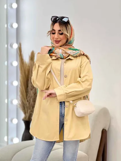 مانتو دو جیب دکمه چوبی