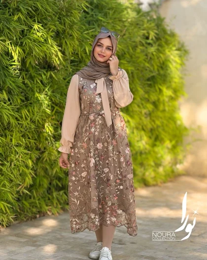 پیراهن مبینا (مشکی و نسکافه ای)