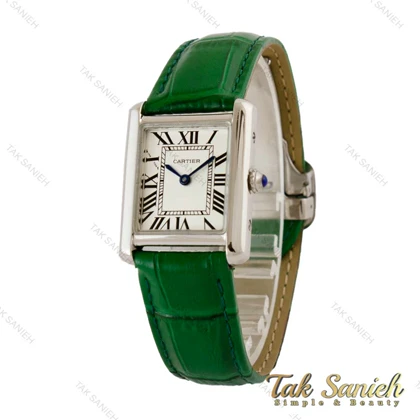 ساعت کارتیه تانک زنانه بند چرم سبز قاب سیلور Cartier-5275-L