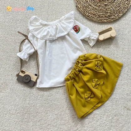 شومیز دامن دخترانه جلو پاپیون 3 تا 5 سال