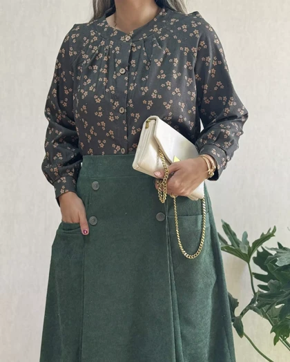 شومیز مخمل کبریتی طرحدار 5