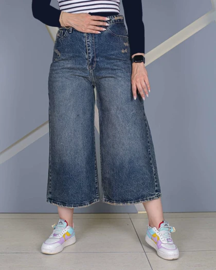 شلوار ایزی بگ آبی تینت زنانه قد 84 Easy Baggy Wide Leg Jeans کد 60800