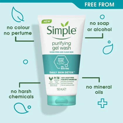 ژل شستشوی صورت سیمپل مدل Purifying پاک‌کننده ملایم مناسب پوست حساس و مستعد جوش حجم 150ml