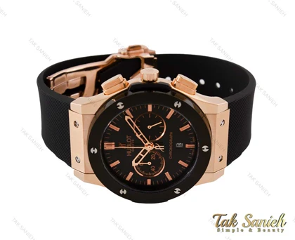 ساعت هابلوت مردانه سه موتوره رزگلد مشکی Hublot-4075-G