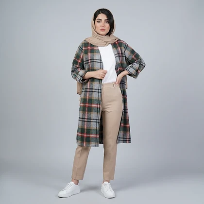 مانتو پاییزه اسپرت چهارخونه پشمی نیلان