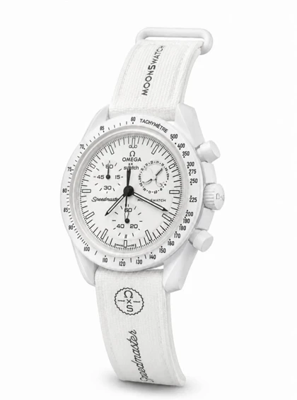 ساعت امگا سواچ ماه سفید نیو با بند رابر Omega Swatch to the Moon