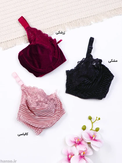 ست شورت و سوتین فنردار گیپور و مخمل ژوبین کد 4088