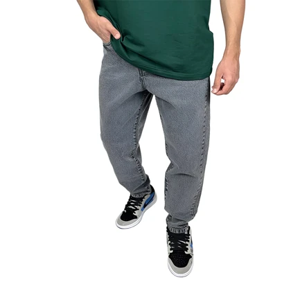 شلوار جین مردانه مدل مام فیت طوسی کلاسیک