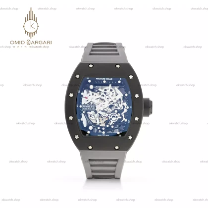 ساعت مچی ریچارد میل صفحه اسکلتون قاب کربن بند رابر طوسی Richard Mille