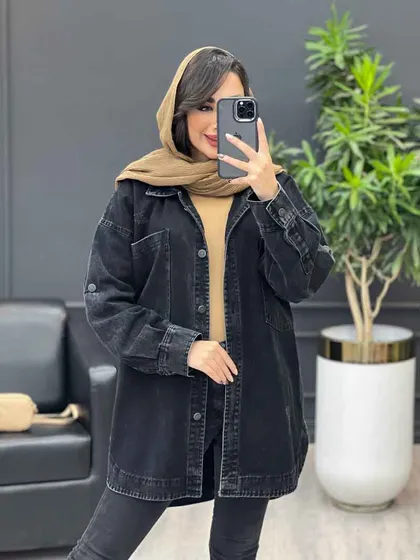 مانتو جین جلو دکمه آستین پاگن