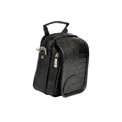 کیف دوشی مردانه چرم طبیعی (طرح کروکو - رنگ مشکی)