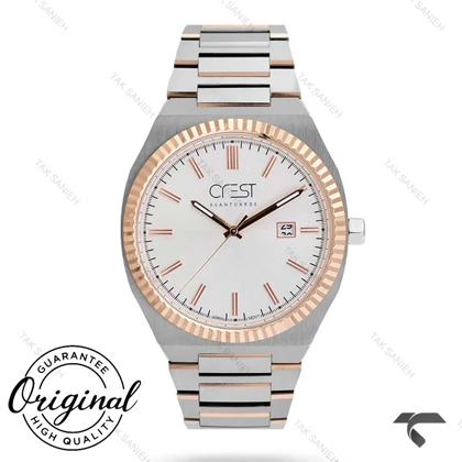 ساعت کرست مردانه 6242-4 دورنگ رزگلد صفحه سفید Crest-10848-G