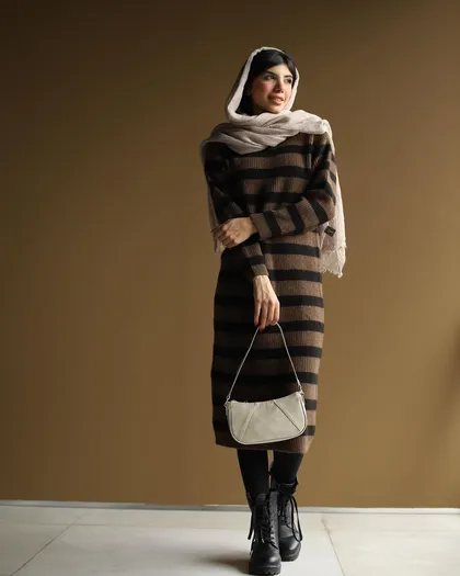پیراهن بافت راه‌راه beige