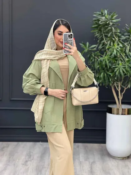 مانتو لینن جیب کج پشت پاگن