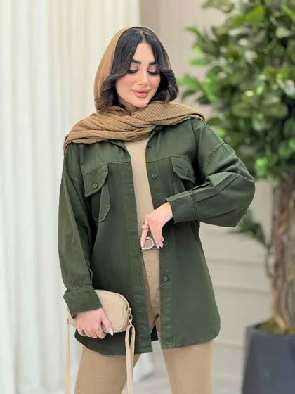 مانتو کتان جیب پاکتی برش‌دار