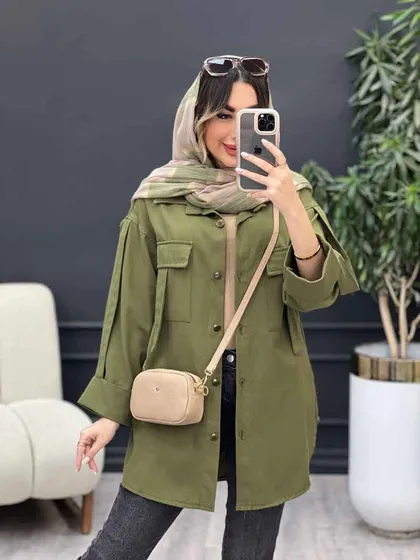 مانتو جیب کراواتی آستین پاکتی