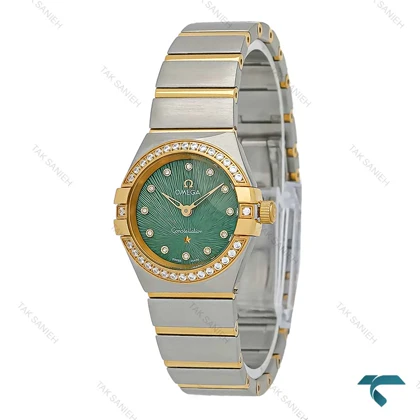 ساعت زنانه امگا کانسلیشن دورنگ طلایی دورنگین صفحه سبز Omega-7344-L