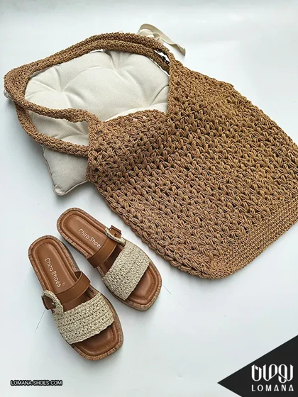 ست کیف وارداتی رافیا عسلی و اسلیپر وارداتی رافیا لومانا