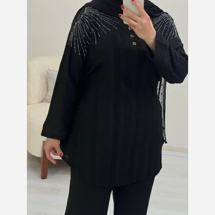 تونیک زنانه مراکشی سرشانه نگین‌دار