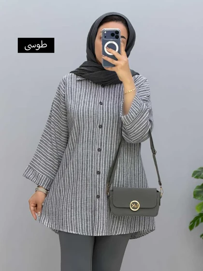 شومیز مانتویی لینن کاملی کد 9571064