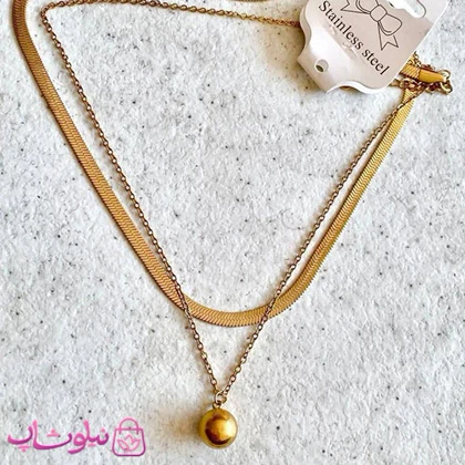 گردنبند زنانه دولاین مدل توپی طلایی استیل کد 1891