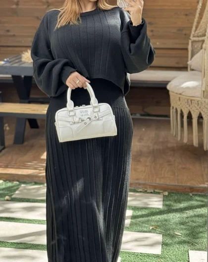 بافت ست اوال دامن و کراپ پلیسه