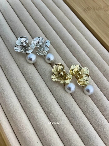 گوشواره طرح گل مرواریدی