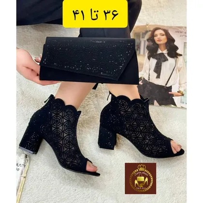 کفش مجلسی توری زنانه پاشنه‌دار زیپی