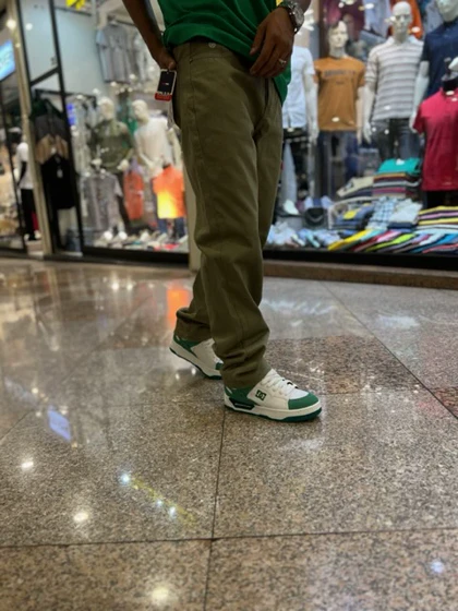 شلوار بگ کتان رنگ سبز لجنی بسیار خاص-قد 108 سانتی متر