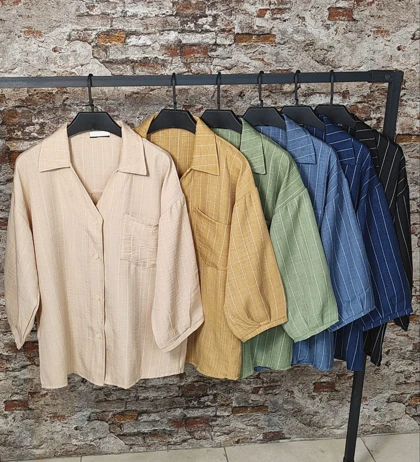 شومیز مانتویی راه راه مدل مهدیس کد 50256