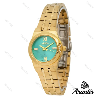 ساعت الکسا 2004z زنانه طلایی صفحه سبز اسمال w-10141