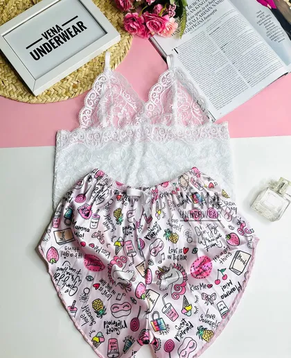 ست راحتی ساتن دوتکه طرح فانتزی