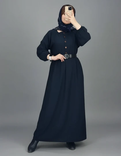 پیراهن مخمل مانتویی جلو دکمه 7308