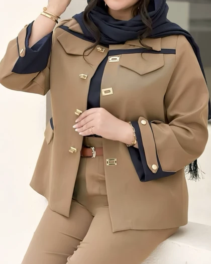 ست کت شلوار سرآستین مشکی جلودکمه فلزی