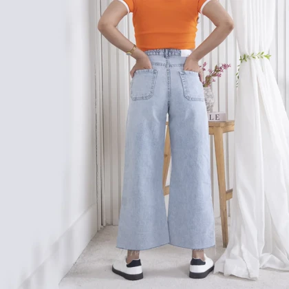 شلوار جین دخترونه کراپ فول بگ ZARA 19438