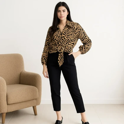 شومیز عیدانه گورخری مدل یقه شکاری