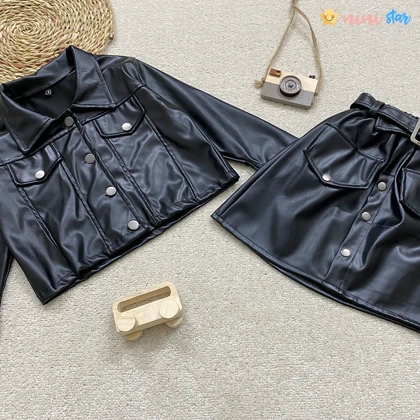 ست کت دامن چرم دخترانه 4 تا 11 سال