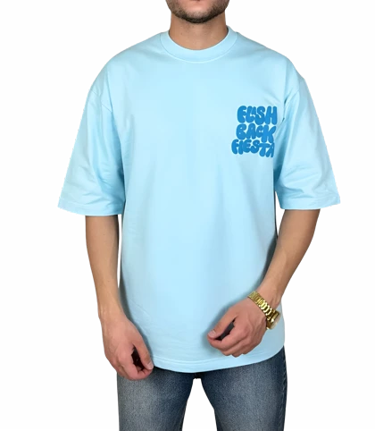 تیشرت آستین کوتاه مردانه آبی آسمانی با چاپ پفکی