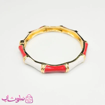 دستبند زنانه مدل بامبو (استخوانی) قرمز سفید کد 2498