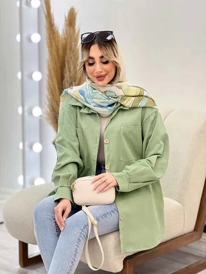 مانتو دو جیب دکمه چوبی