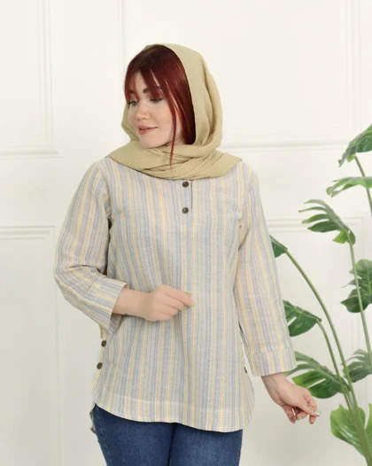 شومیز راه راه بغل دکمه زنانه 0887