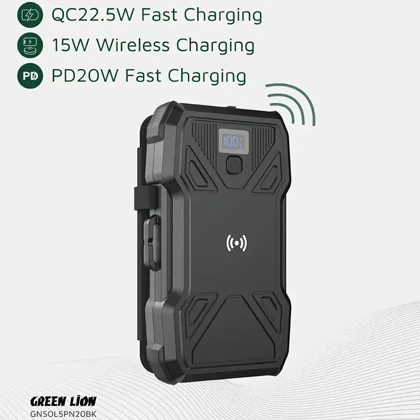 پاور بانک 20000 وایرلس خورشیدی گرین لاین GNSOL5PN20BK توان 22.5 وات