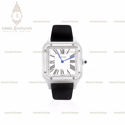 ساعت مچی کارتیه دومونت بند چرمی مشکی صفحه سفید Cartier