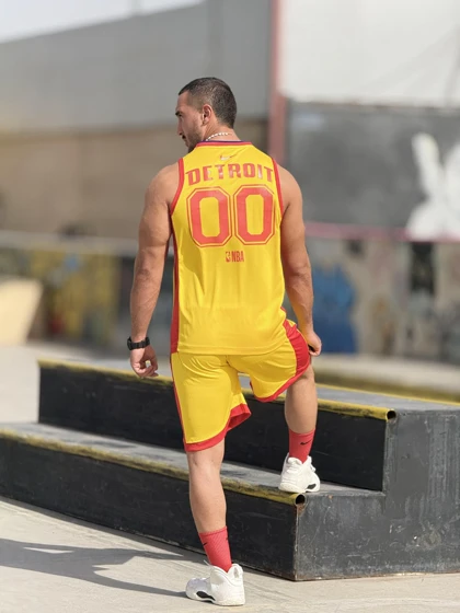 ست رکابی و شلوارک PISTONS بسکتبالی بدنسازی زرد