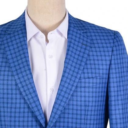 کت تک دو دکمه مردانه چهارخونه آبی